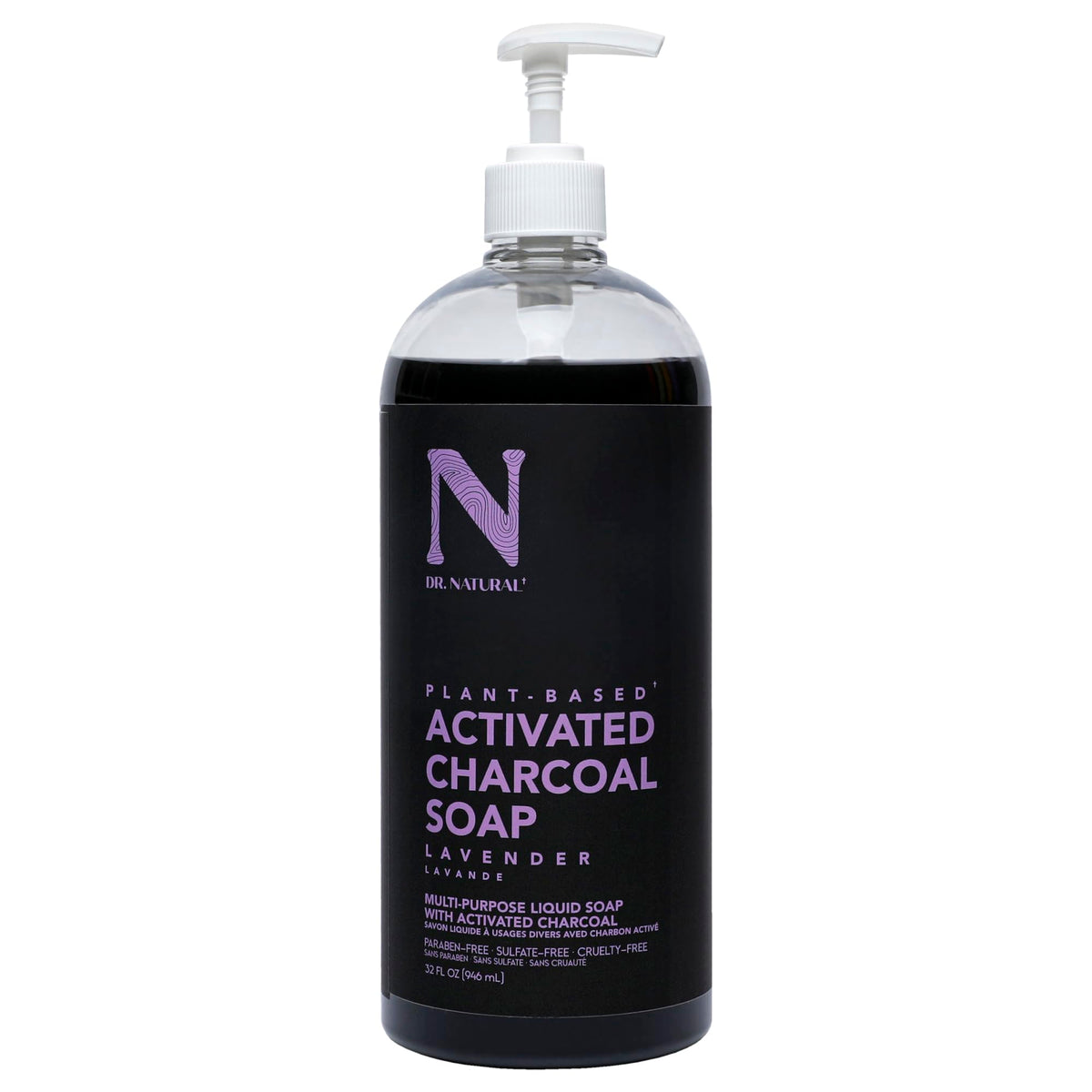 Dr Natural Charcoal Liquid Soap  Lavender  32 oz  PlantBased  Made with Shea Butter  Rich in Essential Oils  ParabenFree 