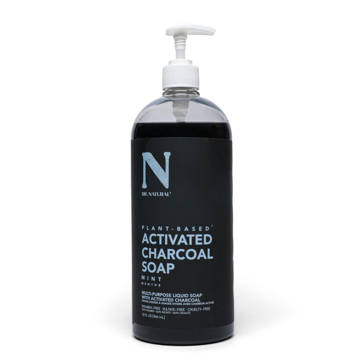 Dr. Natural Activated Charcoal Liquid Soap - Deep Cleansing Body Wash For Acne - Mint, 32 Oz