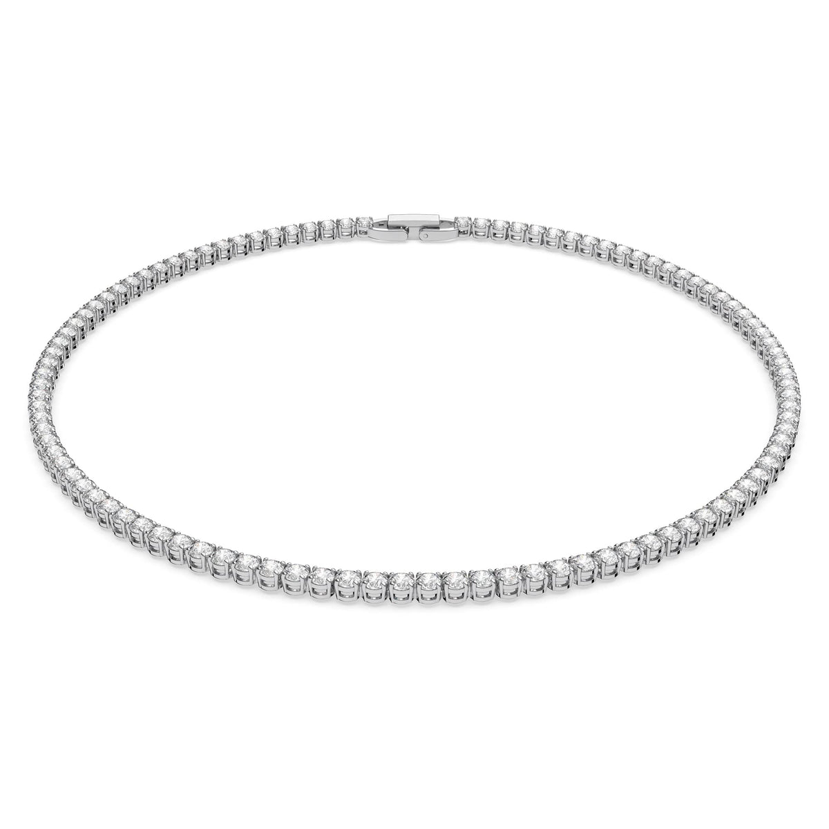 Swarovski Tennis Deluxe Necklace, Rhodium Tone With Clear Crystals & Extender - Medium Size