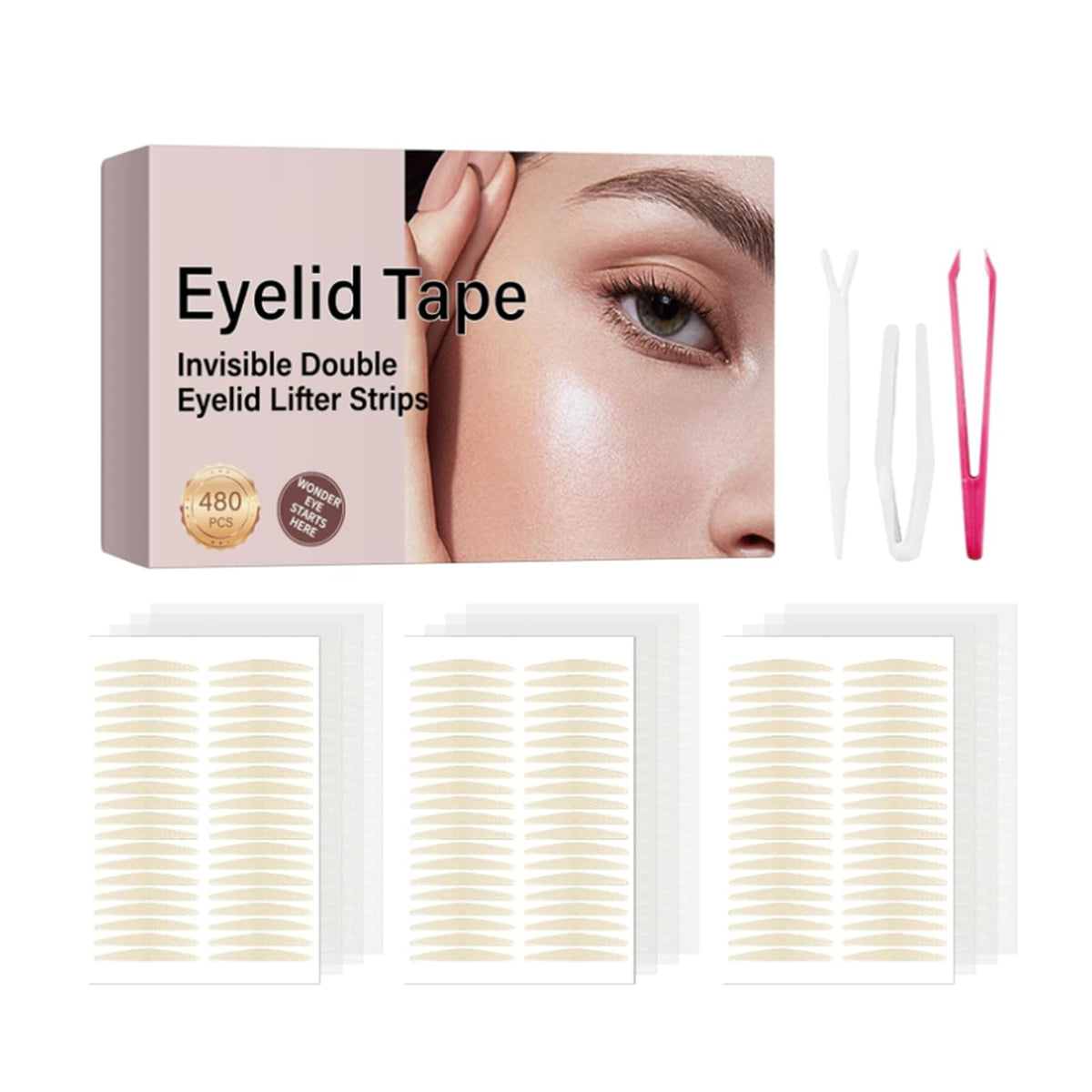 Bocello Eyelid Lifter Strips - 480 Count Pink, Eye Lift Tapes For Instant Results