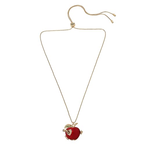 Betsey Johnson Red Apple Pendant Slider Necklace - Glass, Plastic, Metal Fashion Jewelry