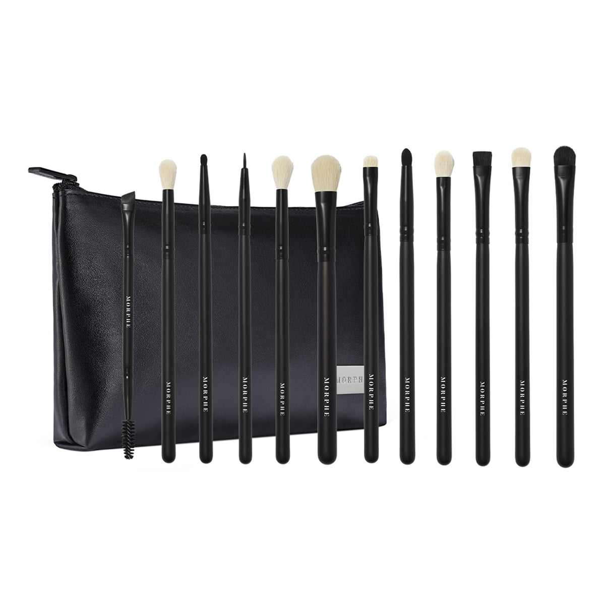 Morphe 12 Piece Eyeshadow Brush Set - Lining, Blending & Angled Brushes With Case - Black