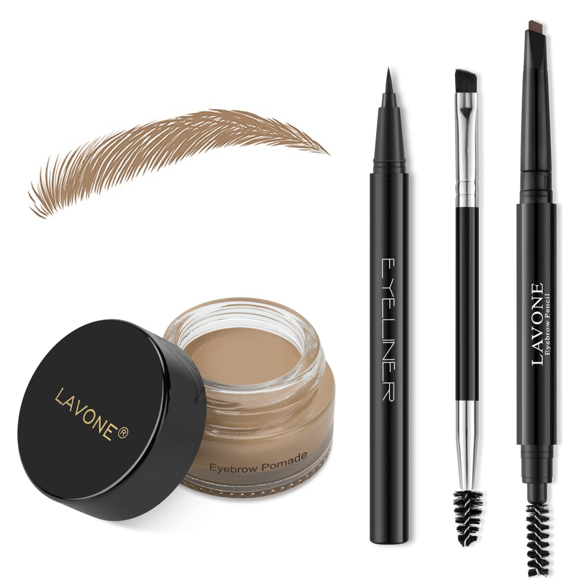 Lavone Eyebrow Stamp Pencil Kit - Waterproof Brow Stamp Trio With Pomade, Eyeliner & Brush, Taupe