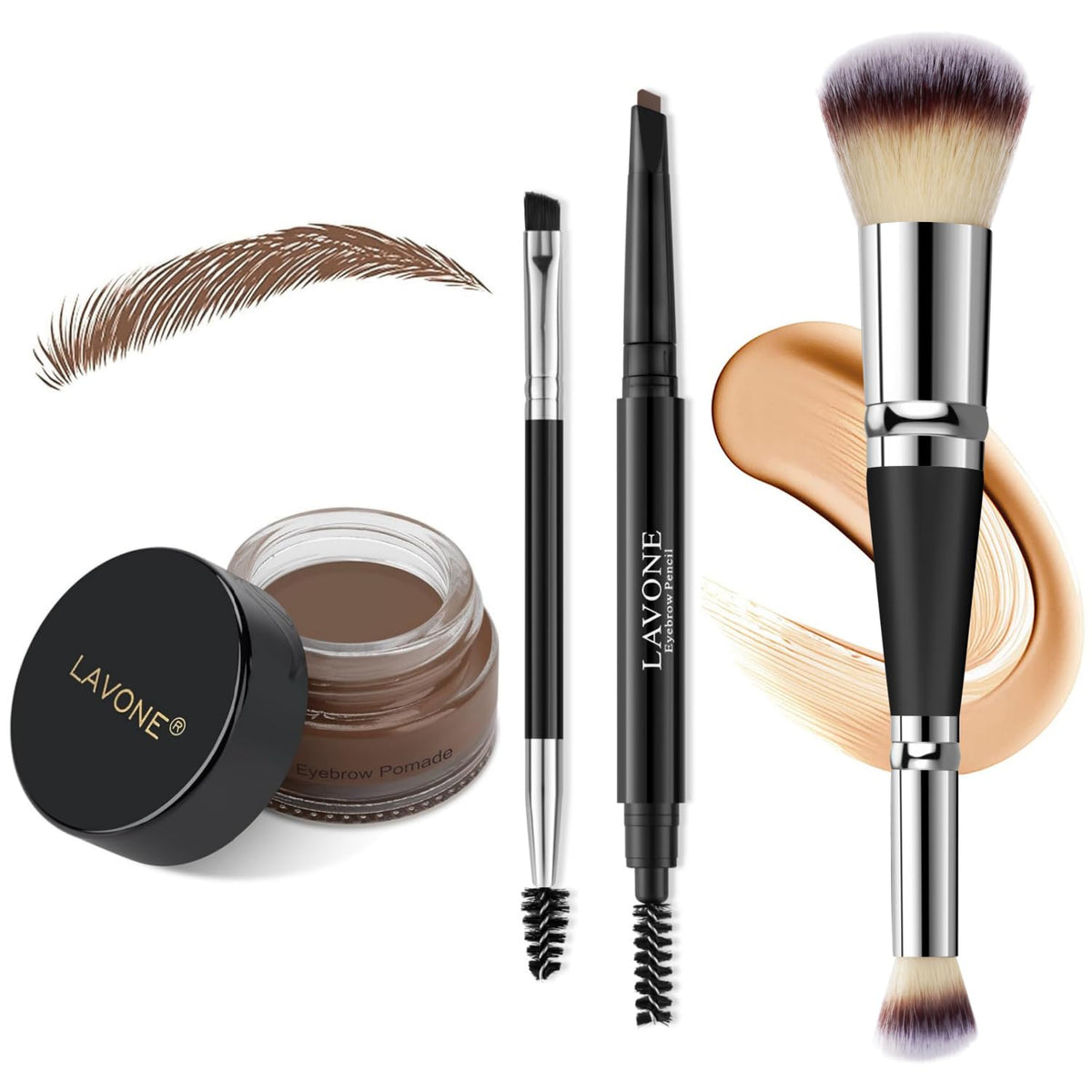 Lavone Waterproof Eyebrow Pencil Makeup Kit - Brunette, Pomade, Brushes, 1 Count