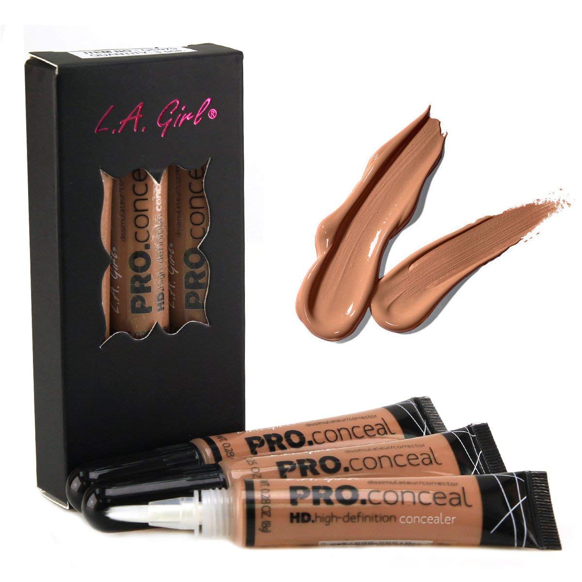 L.A. Girl Hd Conceal Concealer, Chestnut - 0.28 Oz, Pack Of 3, High Definition Coverage