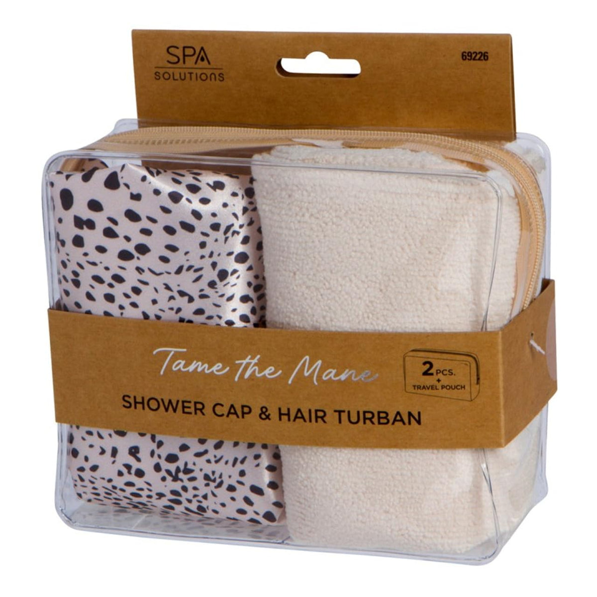 Spa Solutions Leopard Microfiber Tame The Mane Shower Cap & Hair Turban - Medium Size