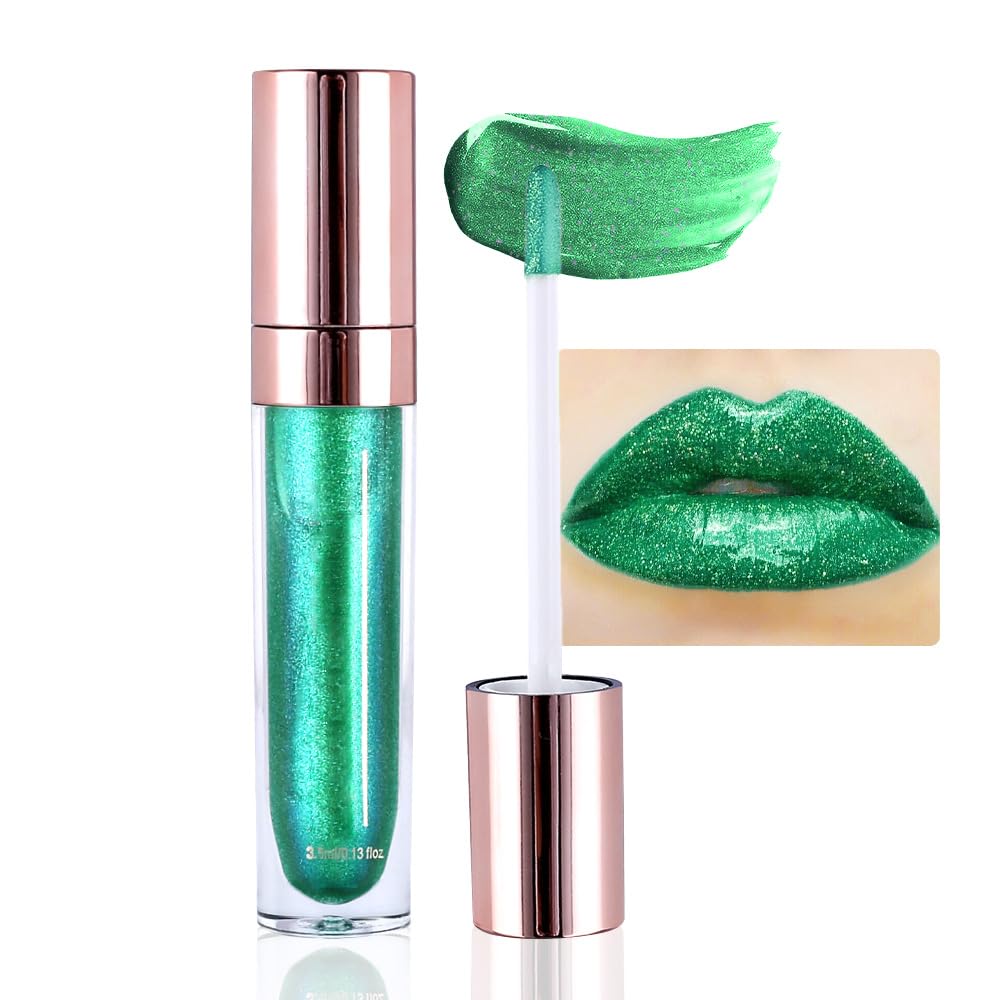 Evpct Green Pearlescent Chameleon Glitter Lipstick - Long Lasting Metallic Gloss For Women