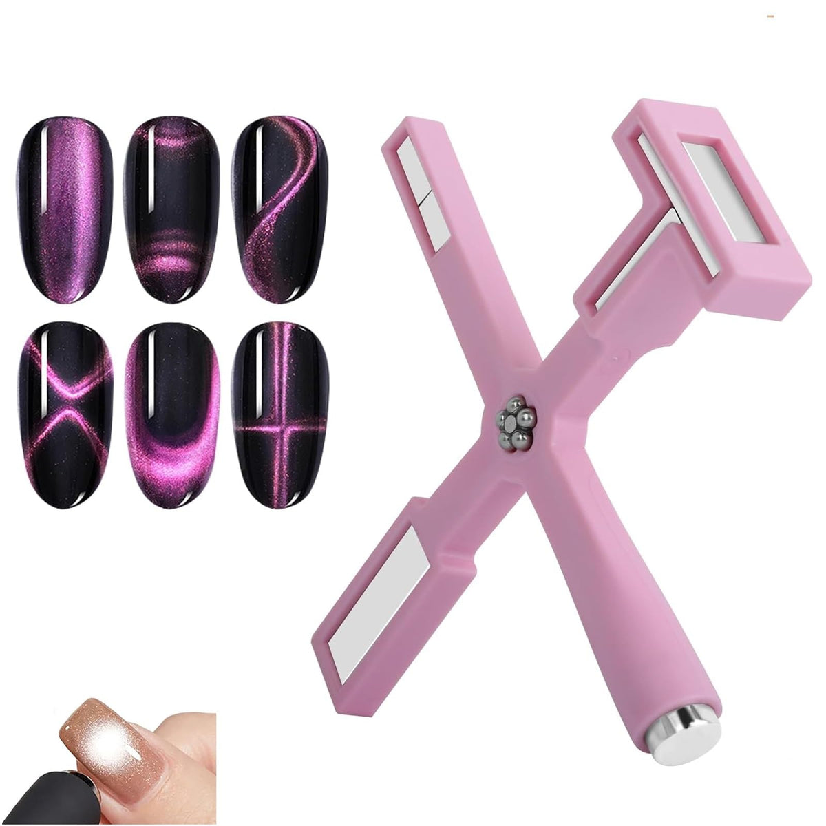 Bravikerly 5 In 1 Nail Magnet Tool - Pink Magnetic Cat Eye Gel Polish Stick For Nail Art Diy