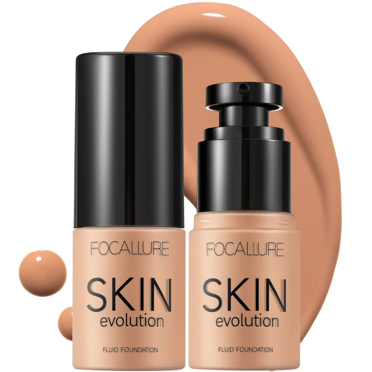 Focallure Liquid Foundation & Concealer - Full Coverage, Waterproof, Oil-Control, Honey, 2 Pack