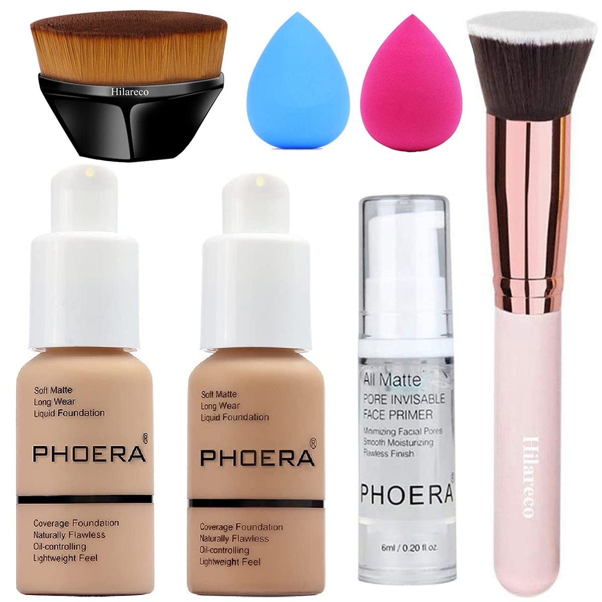 PHOERA Full Coverage Foundation Set with Brushes & Sponges - Buff Beige + Sand