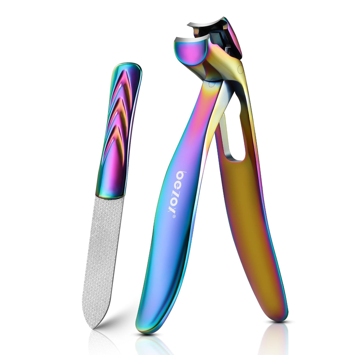 BEZOX Ergonomic Rainbow Toenail Clipper for Thick, Ingrown Nails - Large Metal Nail Cutter