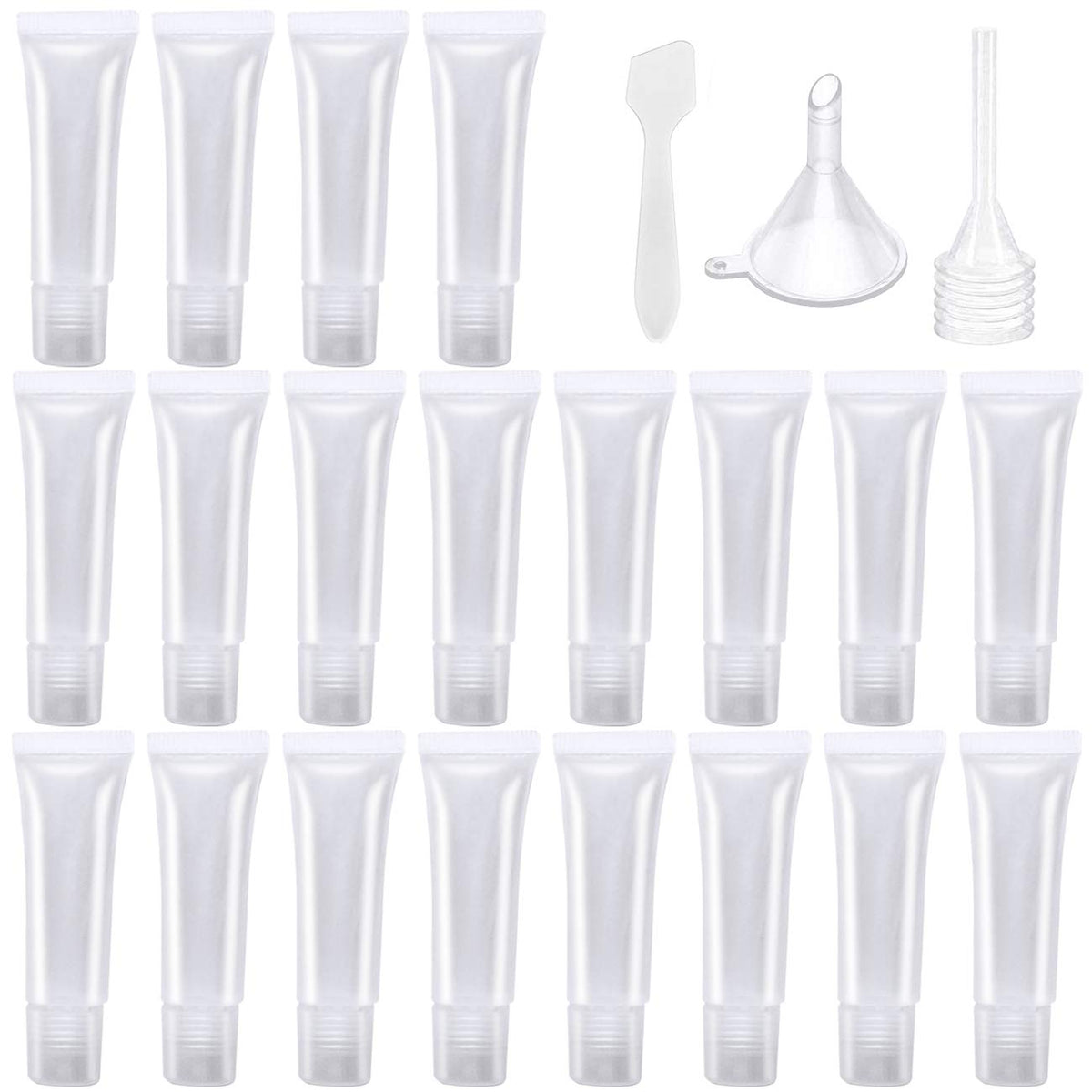 Aywfey 20 Pcs Clear Lip Gloss Tubes With Funnels & Spatula - Refillable Cosmetic Containers