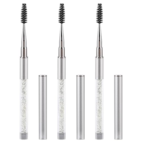 Tbestmax Silver 3 Pcs Spoolies Mascara Wands & Eyebrow Brush Applicator with Cap for Travel