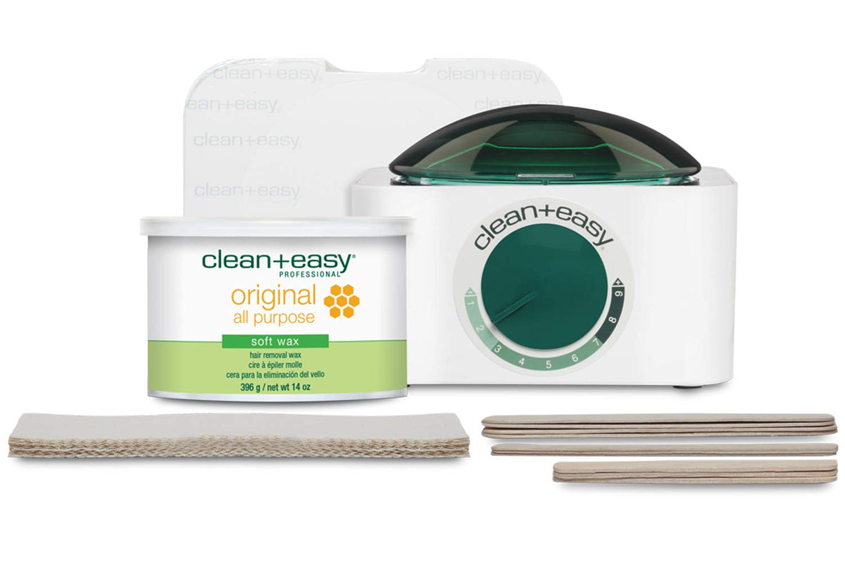 Clean + Easy Pot Wax Mini Kit With Deluxe Warmer, Original Wax, Muslin Strips & Accessories