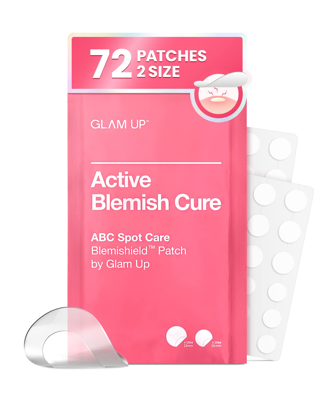 Glam Up Hydrocolloid Blemish Patches - Ultra Thin, Waterproof, Vegan (72 Count)