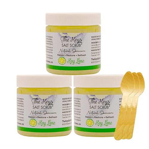 The Keys Sea Salt Scrub - Organic Exfoliating Body Scrub With Key Lime, 3.4 Oz (3 Pack)