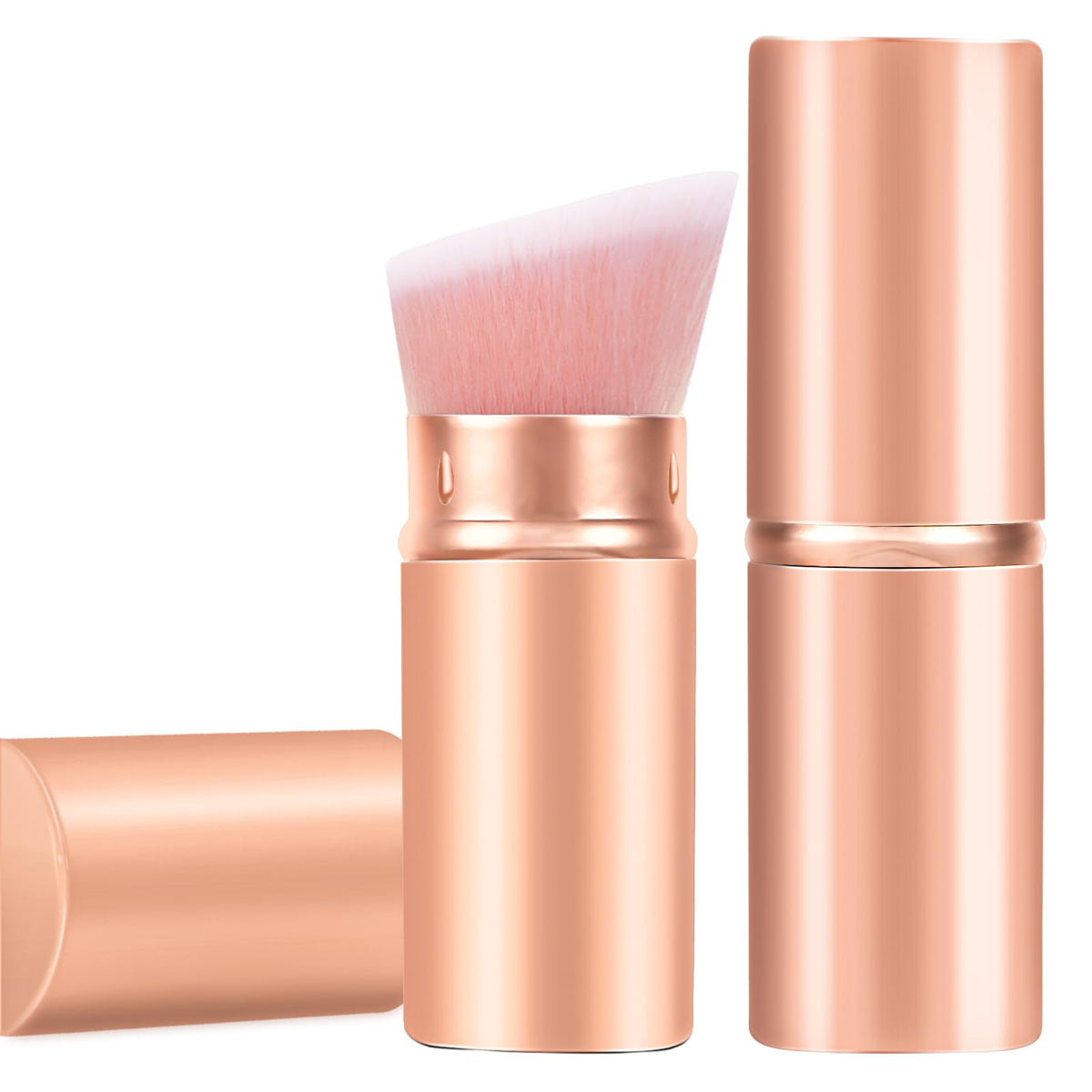 Falliny Retractable Kabuki Makeup Brush - Rose Gold, Travel-Friendly For Liquid & Powder Cosmetics