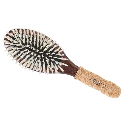 Ibiza Hair OC Series Oval Boar Flat Brush - Reinforced Bristles, Cork Handle, Heat Resistant