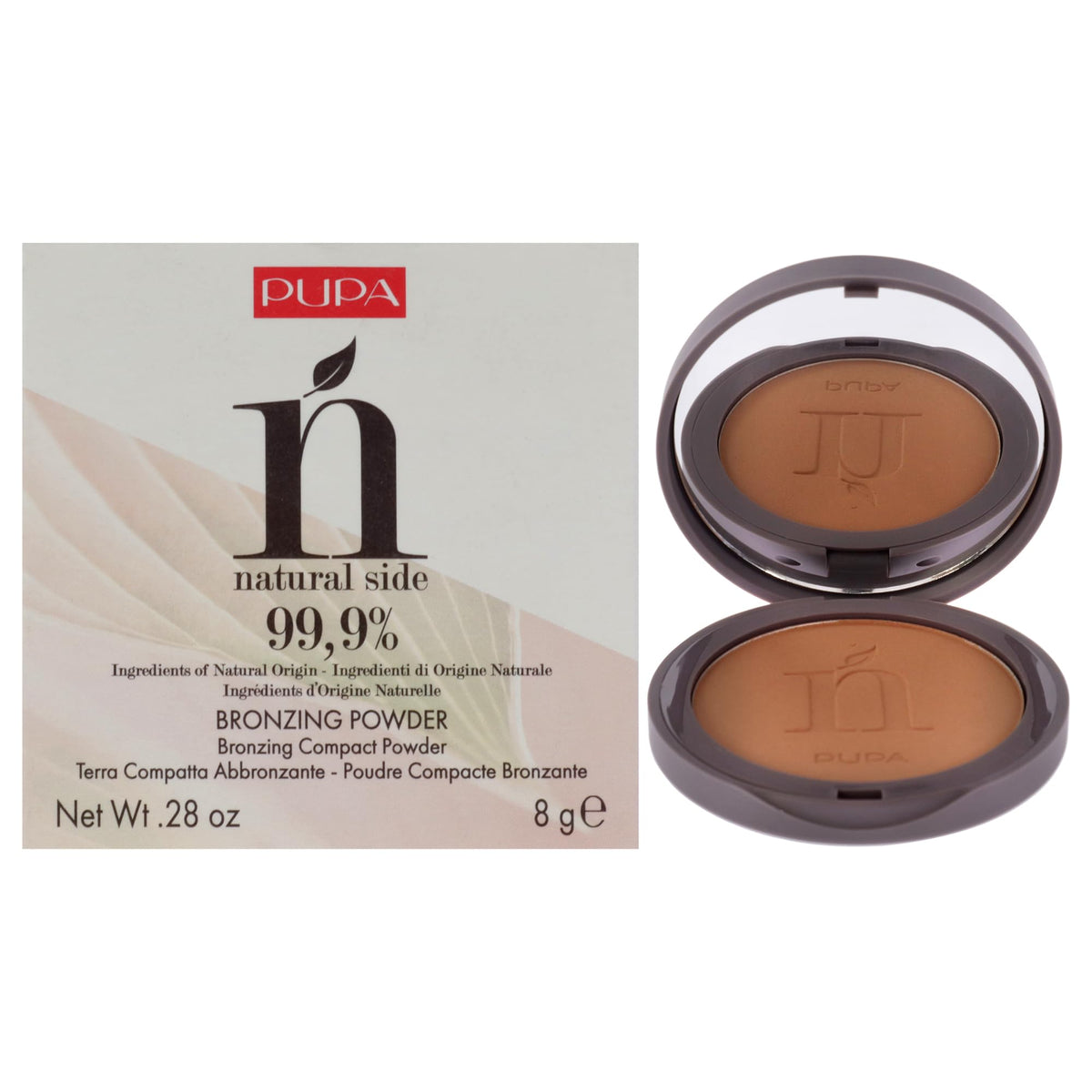 Pupa Natural Side Bronzing Powder 002 - Natural Bronze, Easy Blending Contour Makeup, 0.28 oz