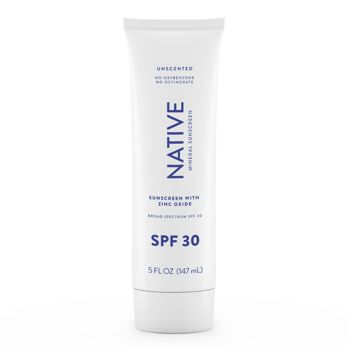 Native Sunscreen Spf 30, Zinc Oxide, Unscented, 5 Oz - Dermatologist Tested, Sensitive Skin Safe