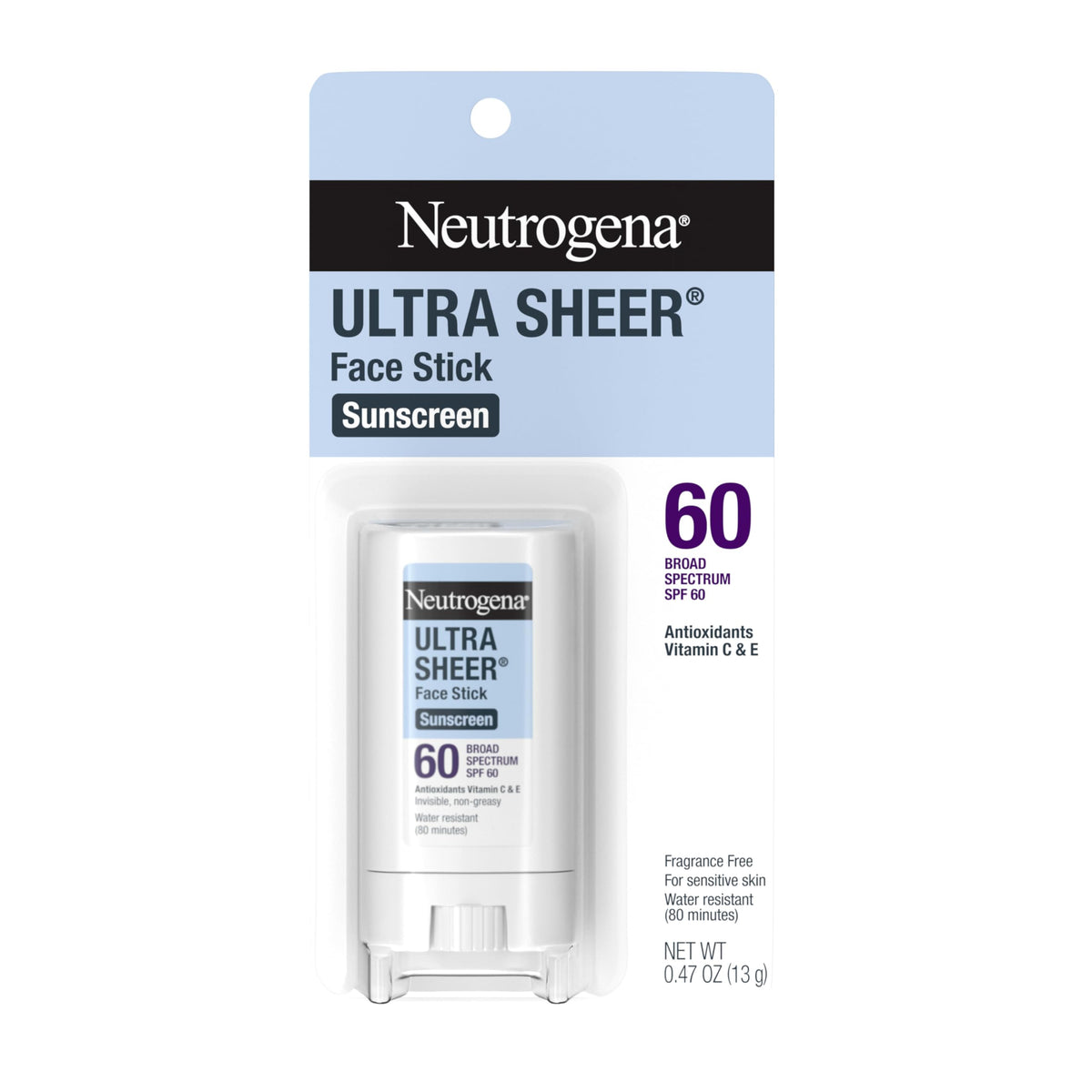 Neutrogena Ultra Sheer Spf 60 Face Sunscreen Stick, Water Resistant, Oxybenzone-Free, 0.47