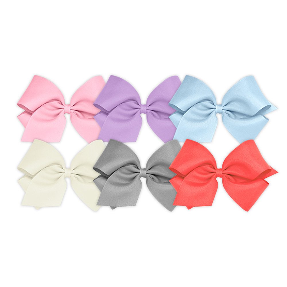 Wee Ones Girls' 6-Piece Grosgrain Bow Set With No-Slip Clips - Pearl Pink, Orchid, Blue, Gray