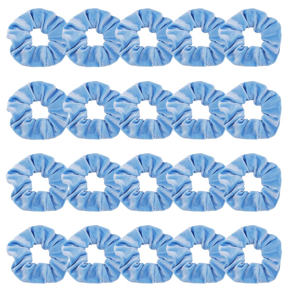 Didder Sky Blue Velvet Scrunchies - 20 Pcs Soft Hair Ties for Women & Girls, Hair Accessories