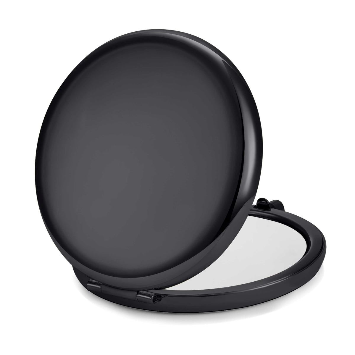 Mllxx Compact Travel Makeup Mirror, Double-Sided 1X/2X, Black Metal, Mini Pocket Size