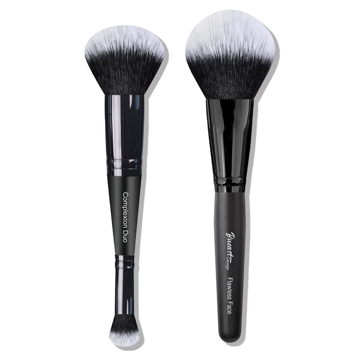 Bueart Design Duo Ended Foundation & Concealer Brush Set - Matte Black, 2 Pcs For Flawless Makeup