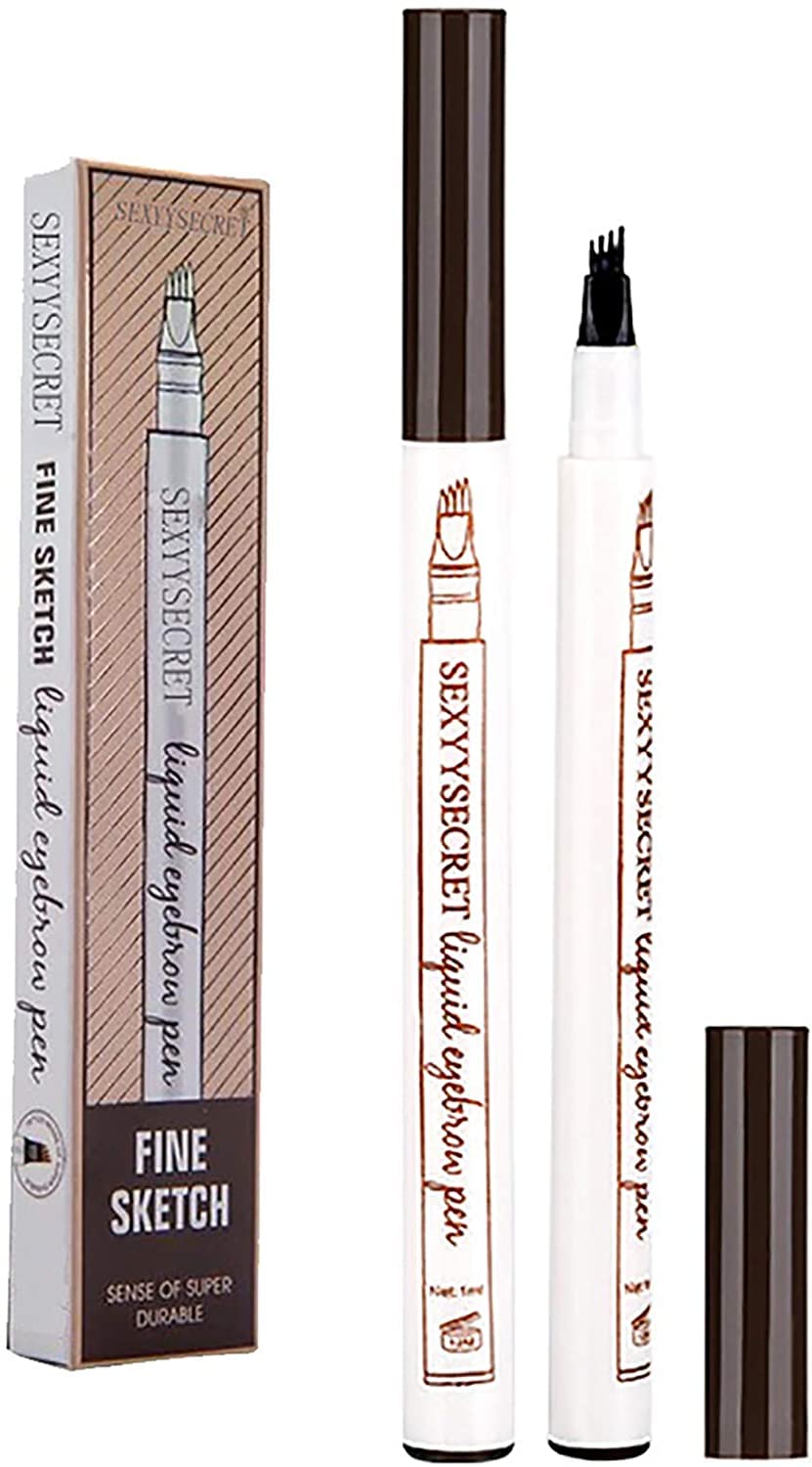 Quemiss Waterproof Brow Pen - 3D Microblading Eyebrow Pencil With 4 Fork Tip, 01#Chestnut