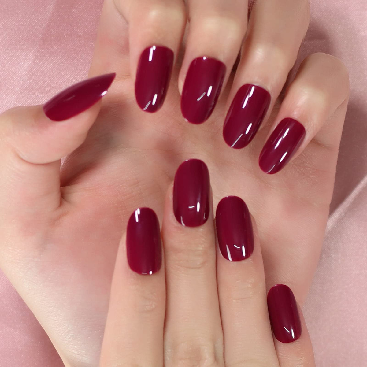 Coolnail Dark Blood Red Glossy Press on Fake Nails - Medium Gel Manicure Tips for Women