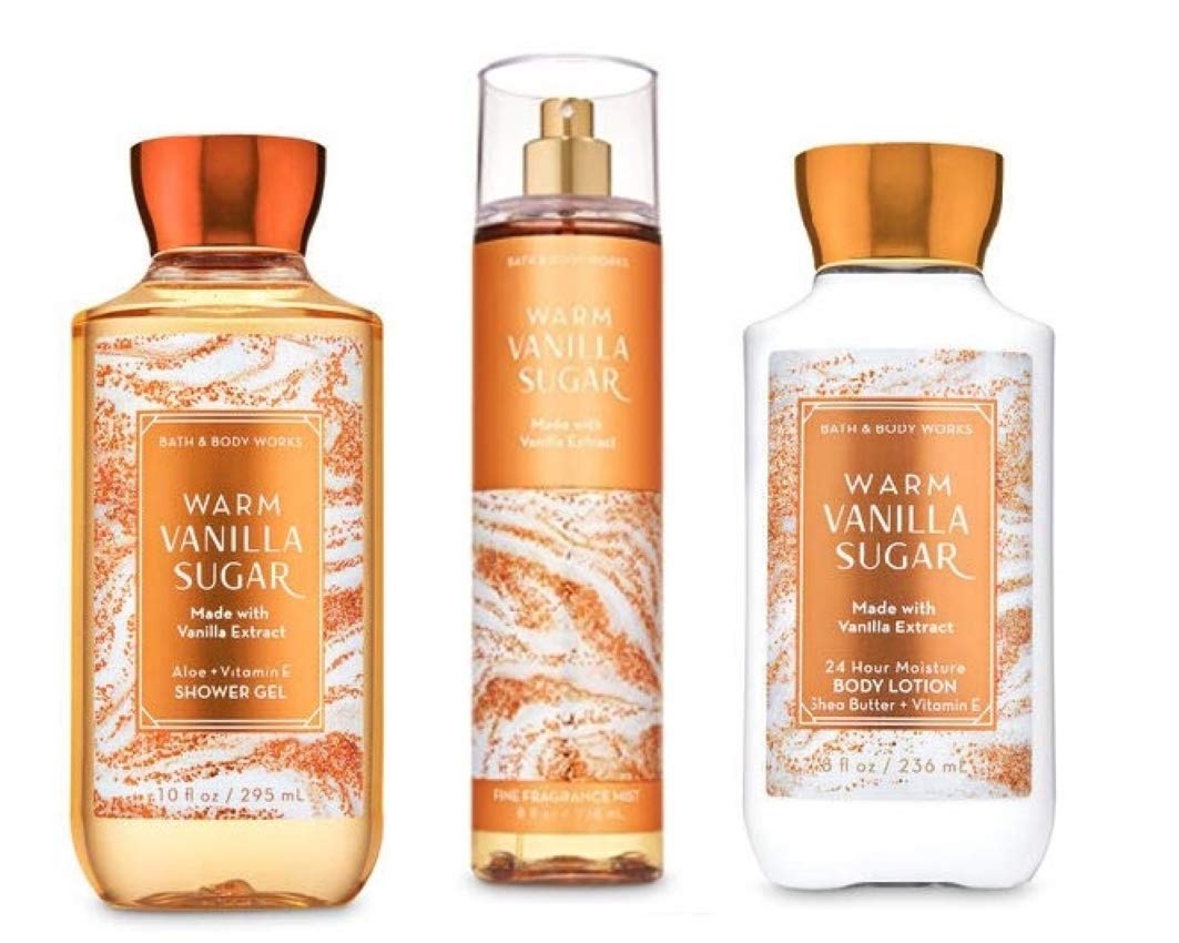 Bath & Body Works Warm Vanilla Sugar Full Size Set - Shower Gel, Lotion, Fragrance Mist