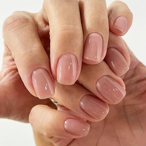 GLAMERMAID Extra Short Squoval Press on Nails - 24Pcs Nude Jelly Gel Manicure Kits for Women