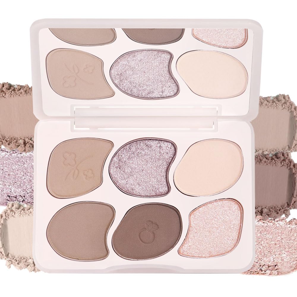 Cakaila 6 Colors Nude Gray Brown Eyeshadow Palette - Highly Pigmented, Long Lasting, Travel Kit