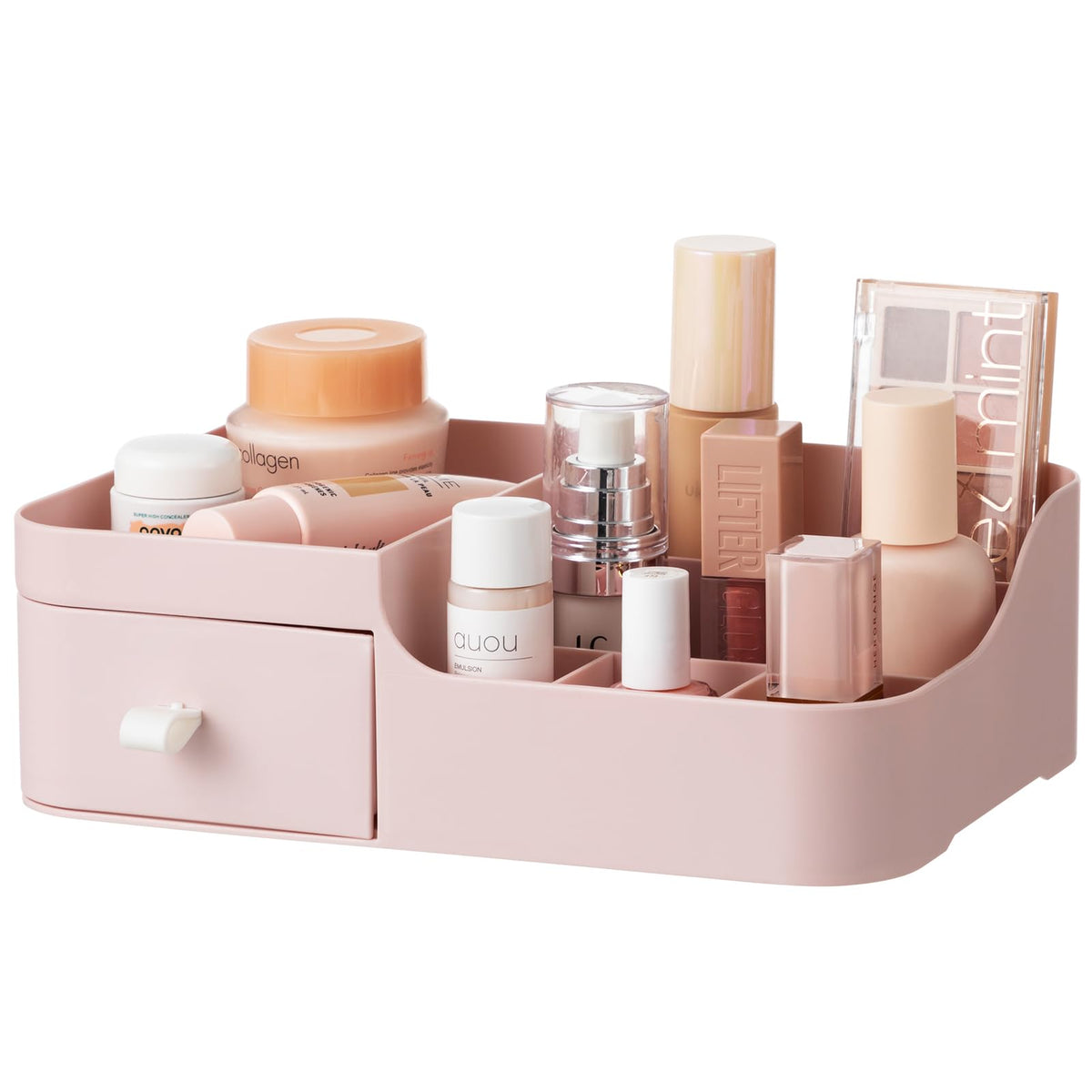 Hblife Pink Makeup Organizer - Compact 1 Drawer, 8 Compartments Vanity Storage Box