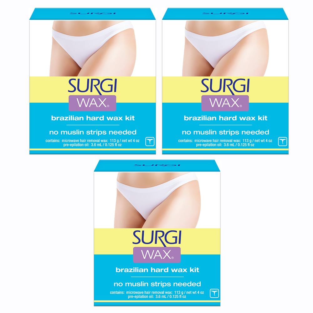 Surgiwax Brazilian Hard Wax Kit For Private Parts, 4Oz Boxes (Pack Of 3) - Clear Wax