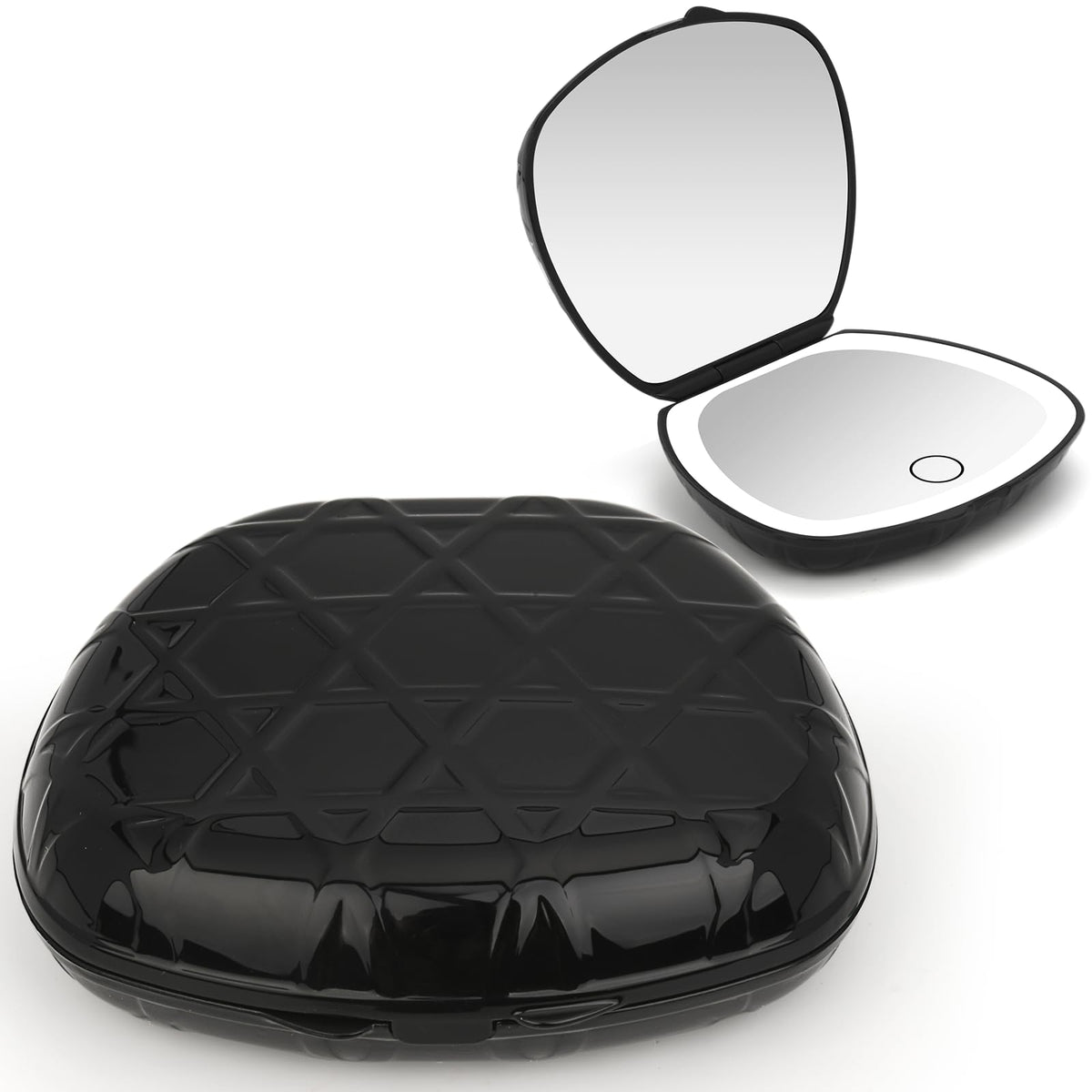 Miserwe Portable Lighted Makeup Mirror, 2-Sided 1X/5X Magnification, Rechargeable, Compact Black