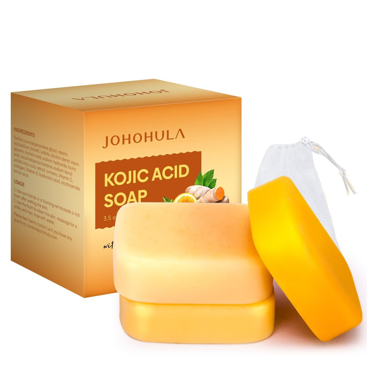 Johohula Kojic Acid Dark Spot Remover Soap With Vitamin C & Retinol - 3 Bars For Smooth Skin