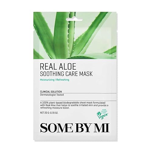 Some By Mi Real Aloe Soothing Care Mask - Pack Of 10 - Vegan Korean Sheet Masks For Dry/Oily Skin