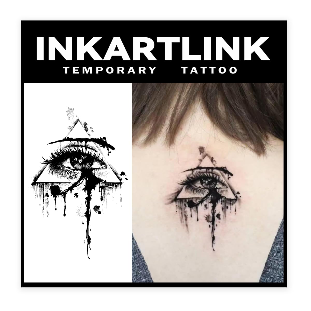 Inkartlink Medium Semi Permanent Tattoo - Realistic Woman'S Eye Design, Waterproof, Lasts 1-2 Weeks