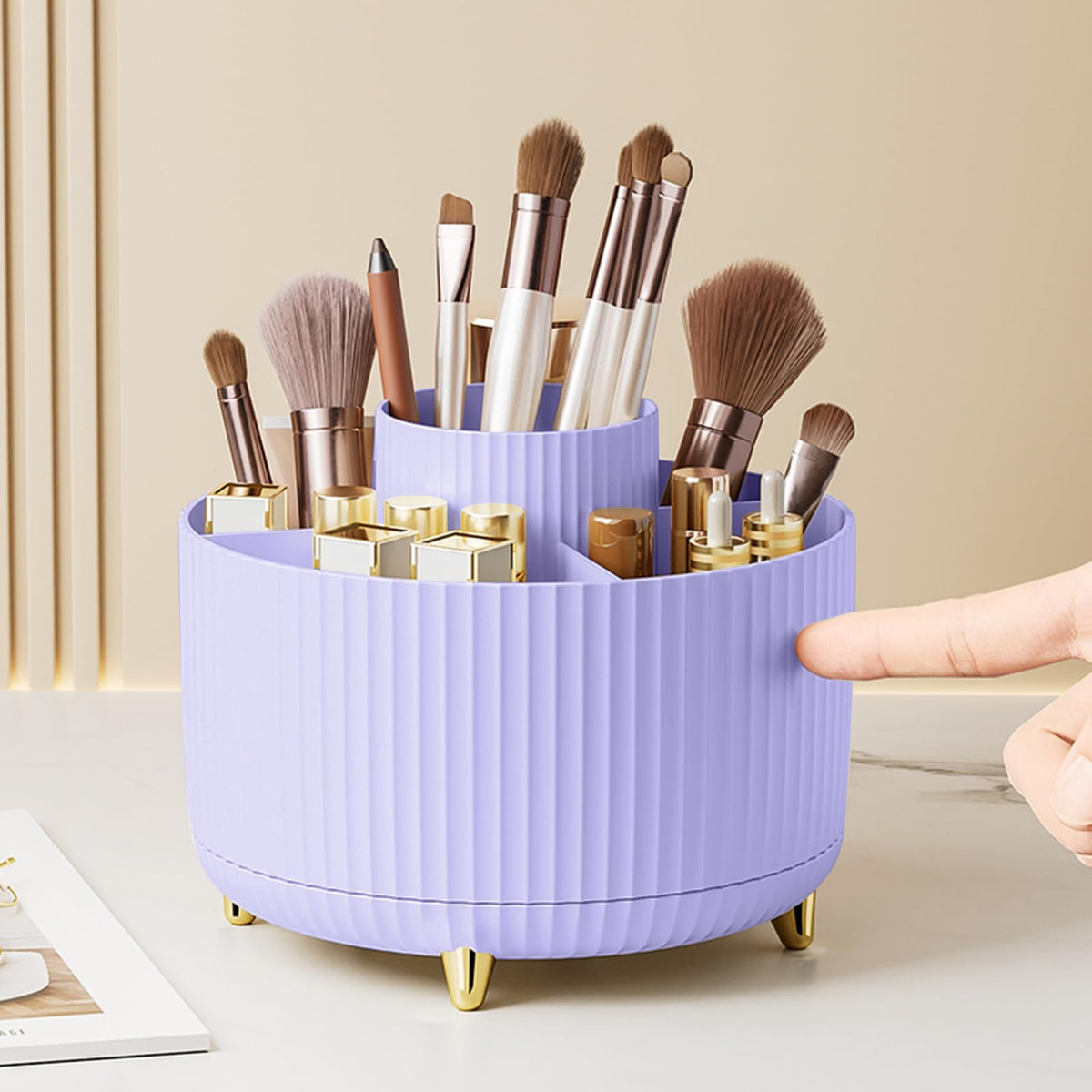 Diesisa 360° Rotating Makeup Brush Holder - Purple Acrylic Organizer For Brushes & Cosmetics