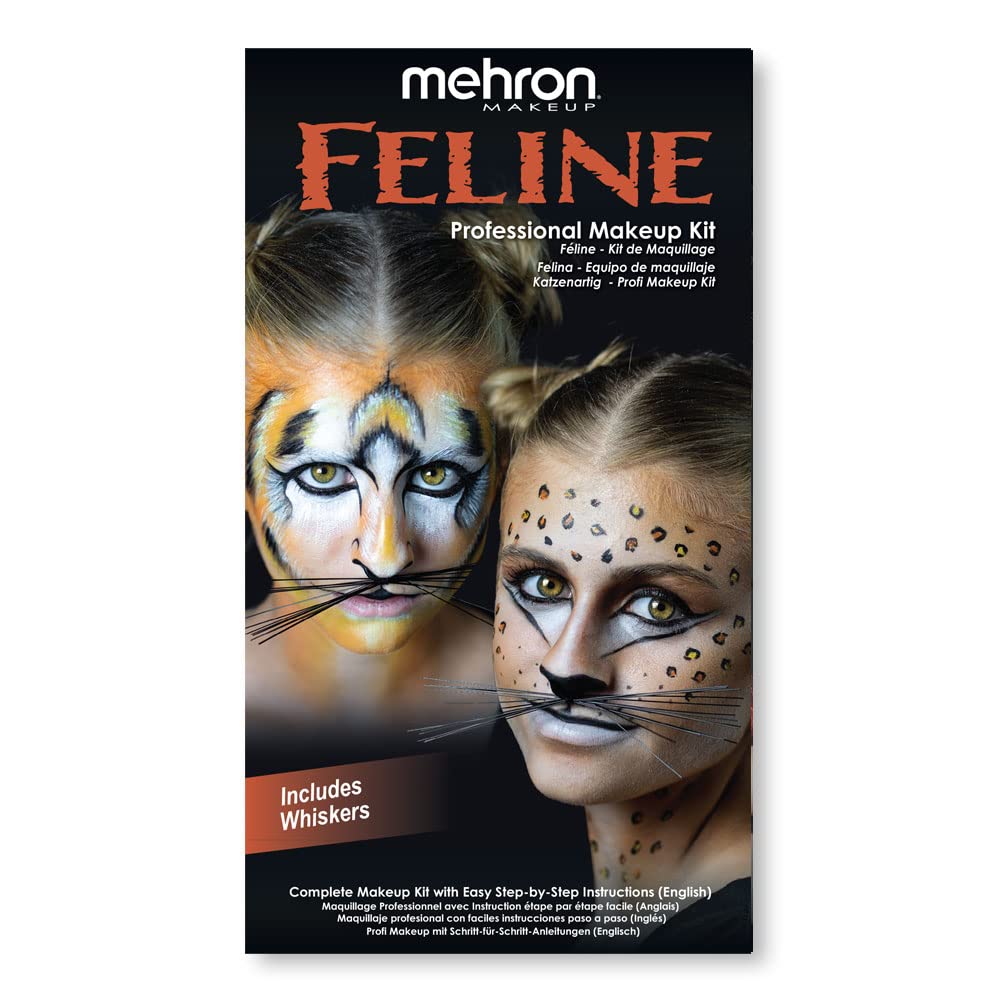 Mehron Premium Character Makeup Kit For Halloween & Cosplay - Feline/Cat, All Tools Included