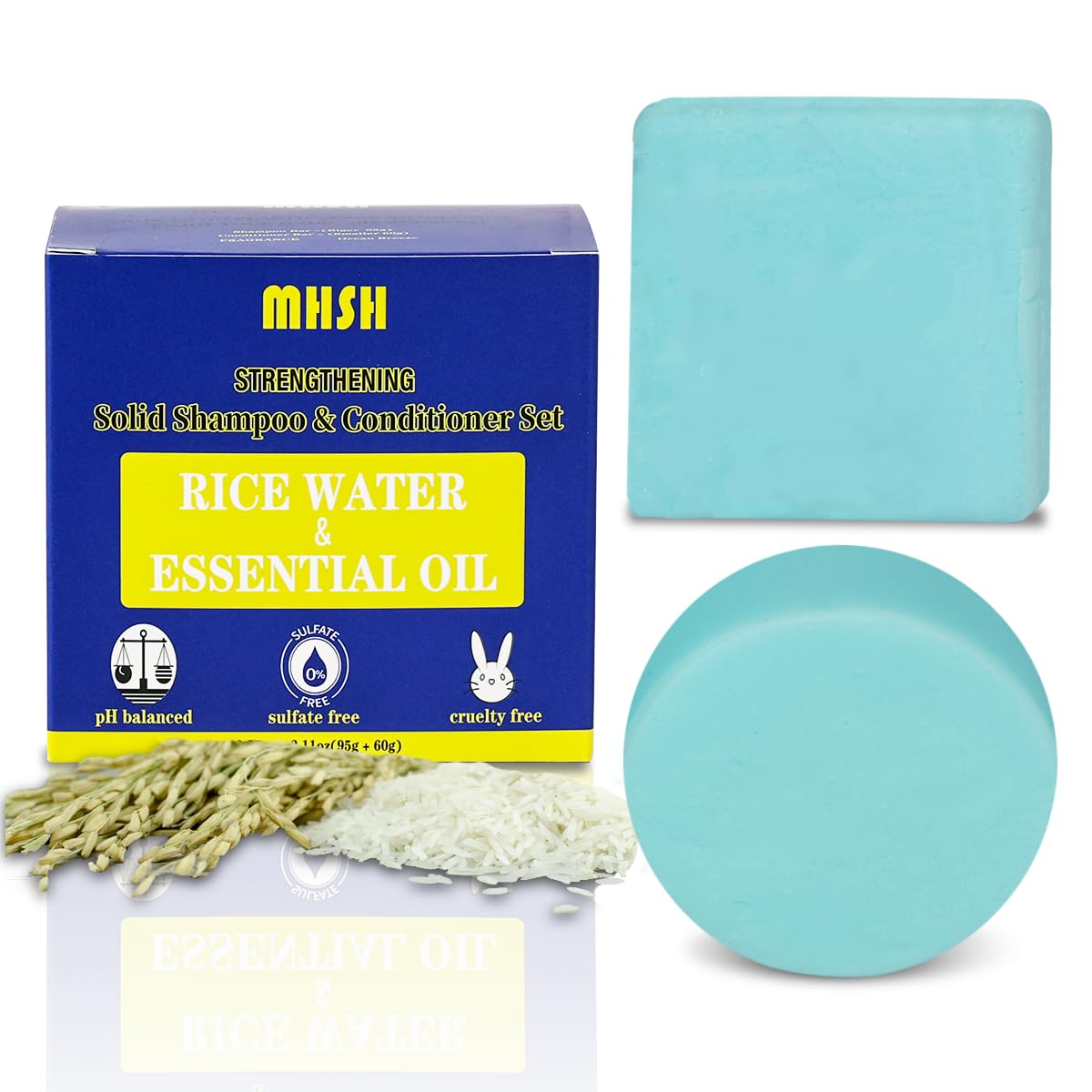 Mhsh Rice Water Shampoo & Conditioner Bar For Hair Growth, Paraben & Sulfate Free, 95G/60G