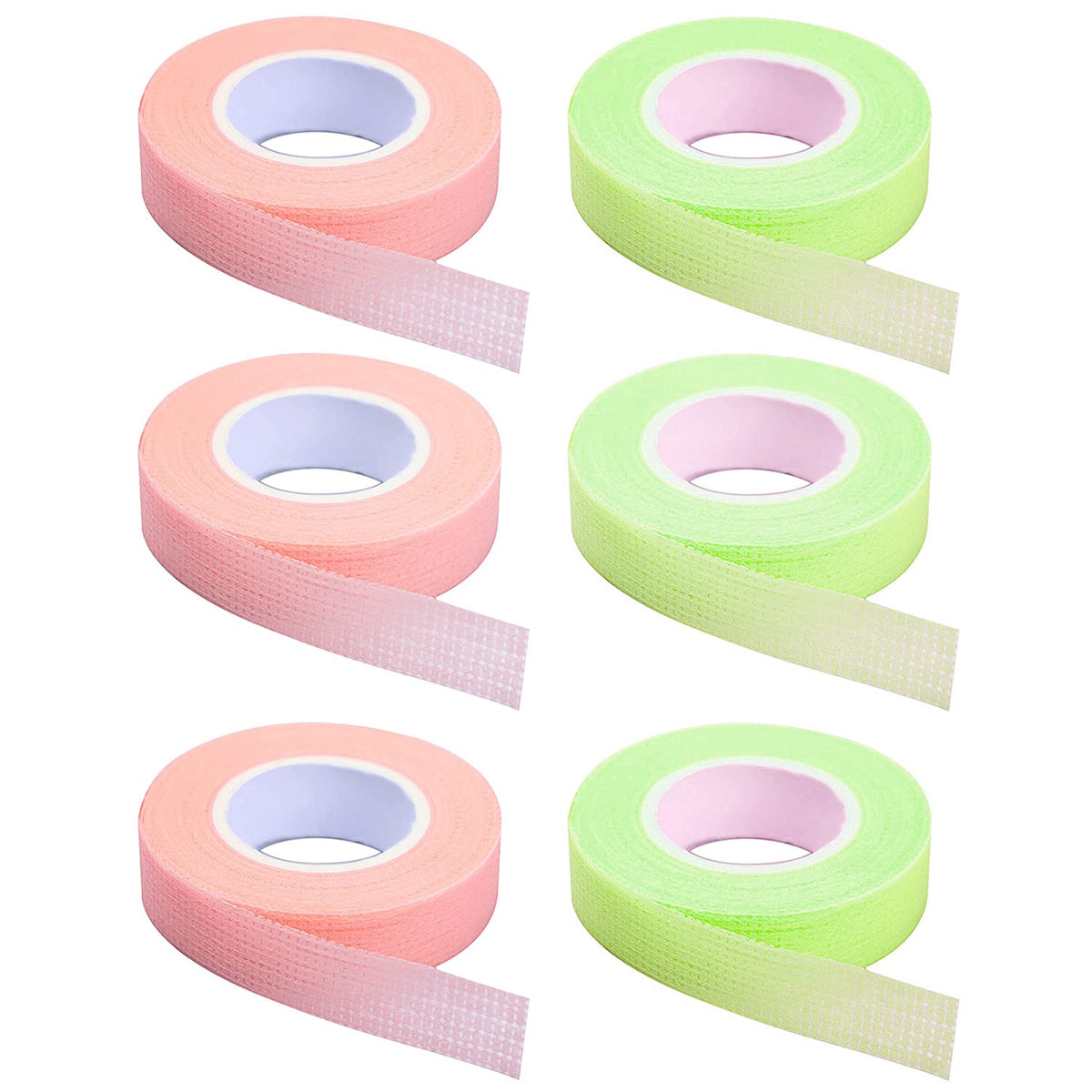 Jassins 6 Rolls Eyelash Tape - Micropore Fabric, Breathable Adhesive For Extensions, Green+Pink