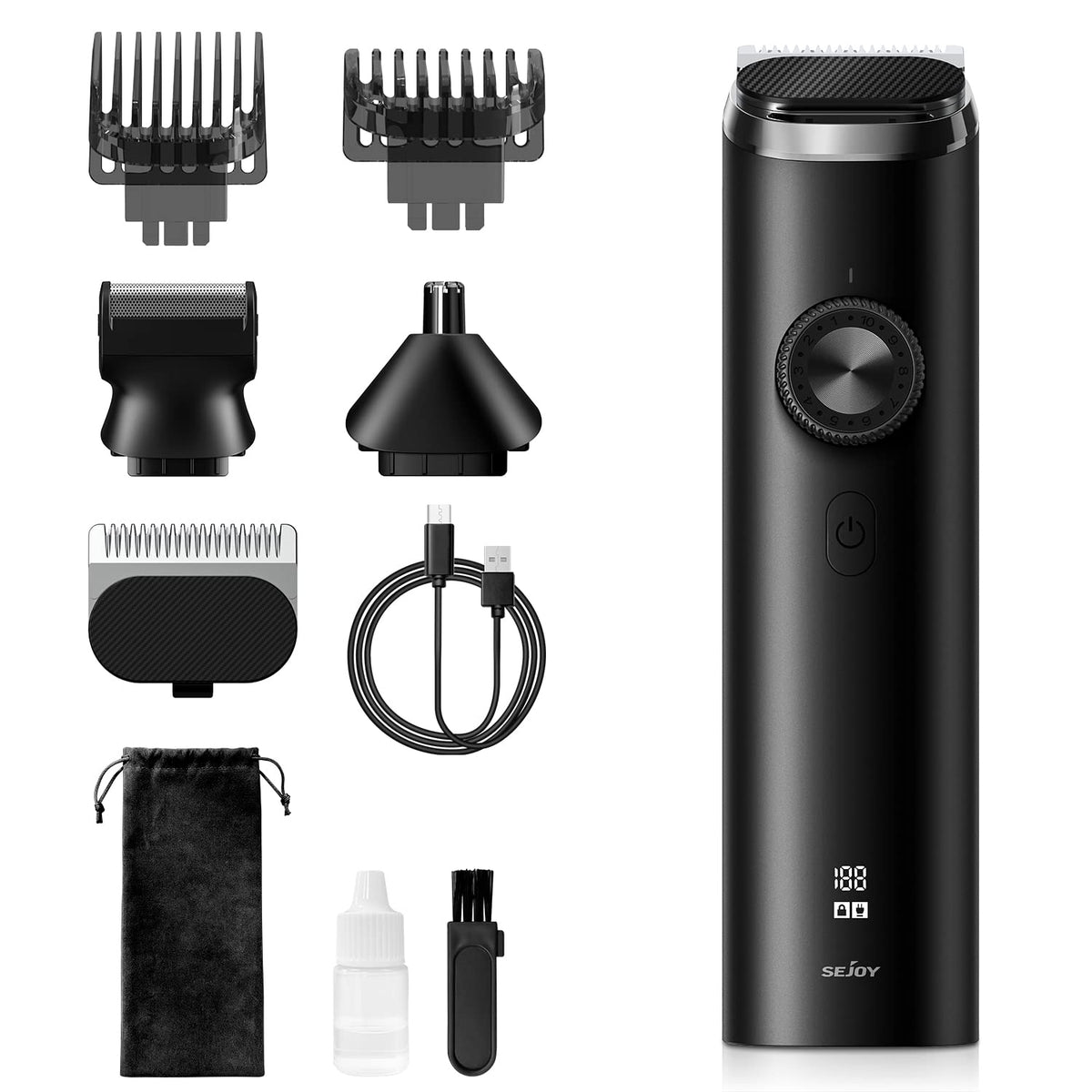 Sejoy Cordless Beard Trimmer For Men, Waterproof Electric Grooming Kit With Usb Rechargeable Led Display