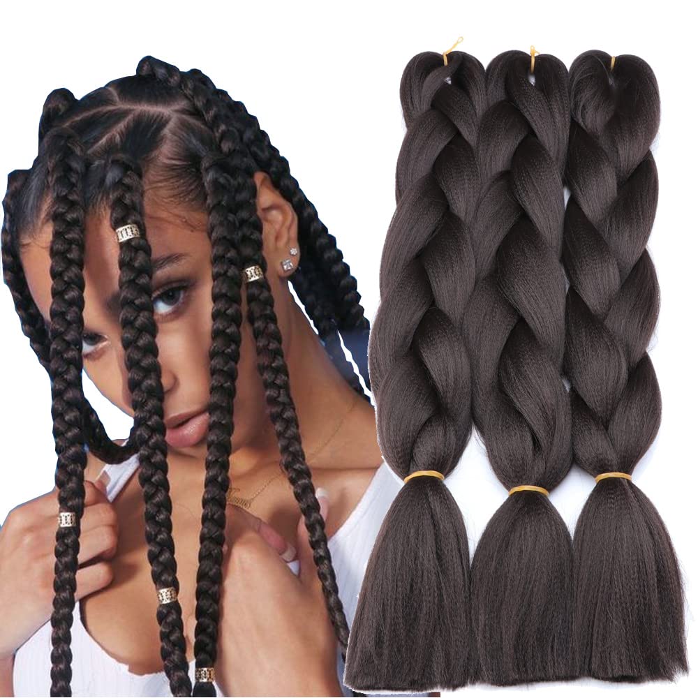 Sharopul Original Jumbo Braids Hair Extension 24&quot; 3Pcs Dark Brown 4# Synthetic For Box Braids