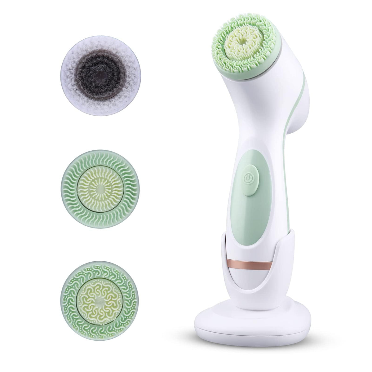 Ckeyin 3 In 1 Electric Facial Cleansing Brush, Waterproof Silicone Exfoliating Spa Device, Green