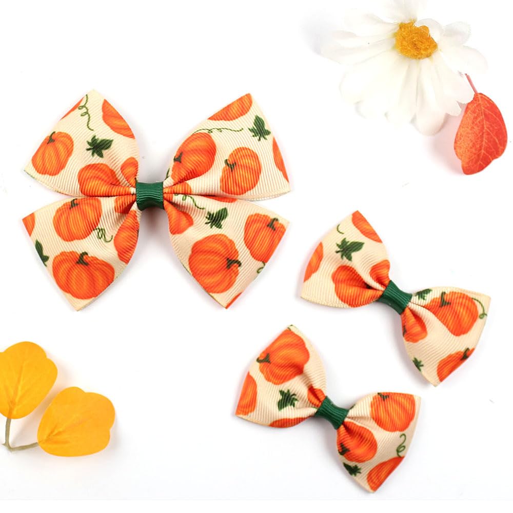 Yykitchen Fall Pumpkin Hair Bow Clips For Girls - Handmade Ribbon Barrettes, Halloween Decor