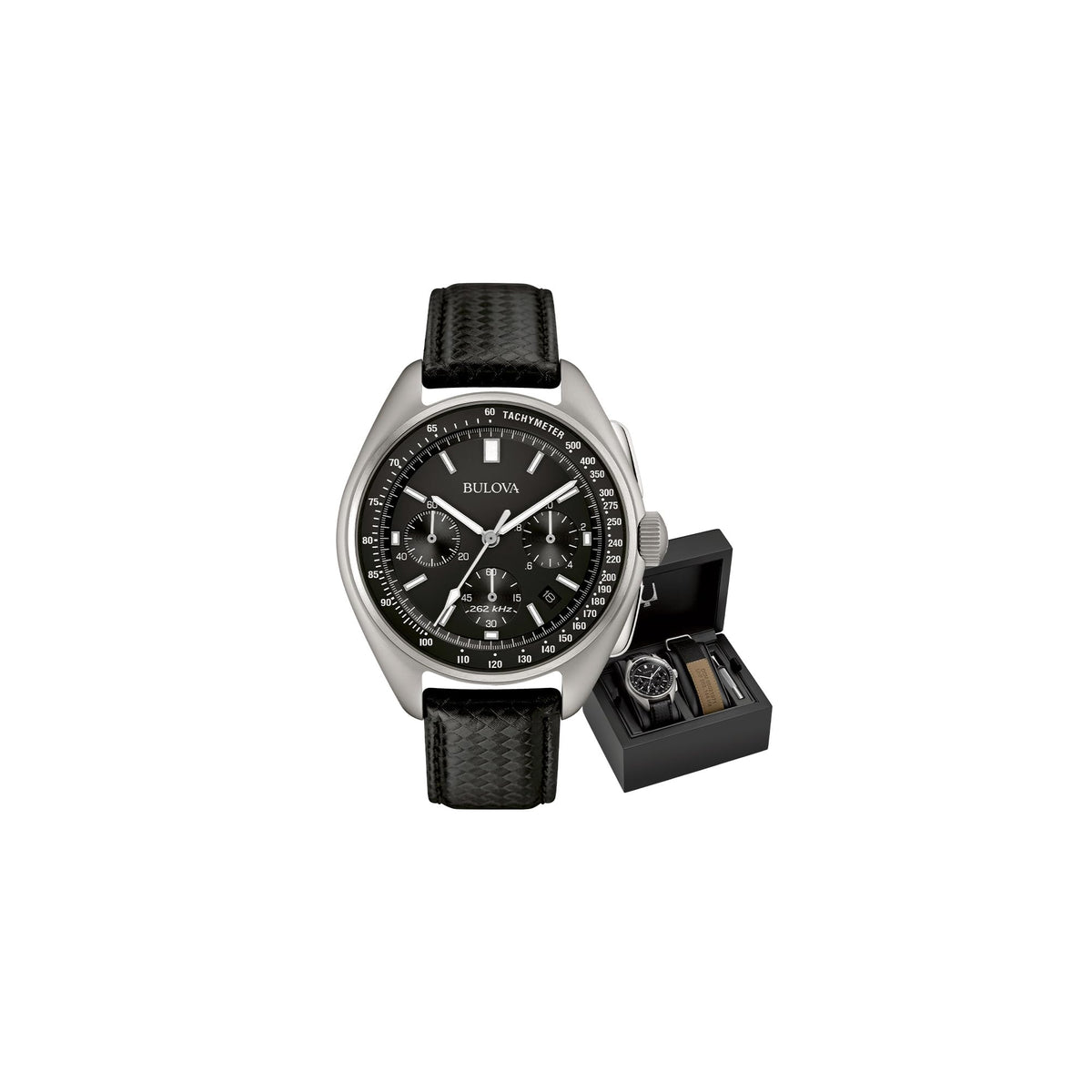 Bulova Lunar Pilot Chronograph Watch Set, Quartz, Stainless Steel & Black Nylon, 96B251