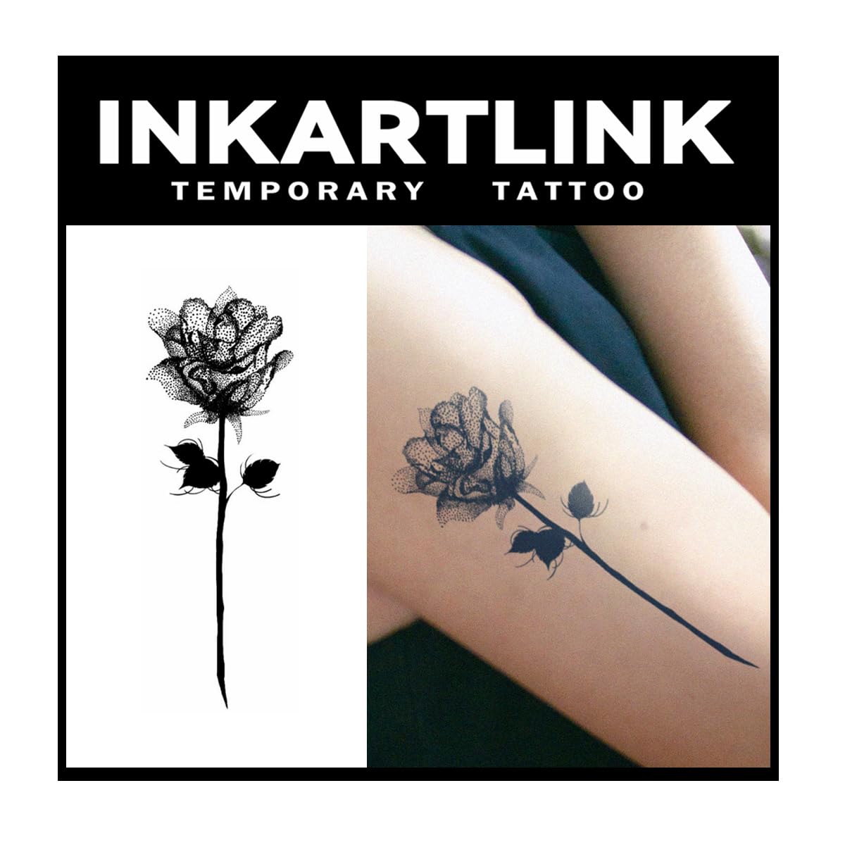 Inkartlink Semi Permanent Rose Tattoo - 2 Sheets, Waterproof, Realistic, Lasts 1-2 Weeks